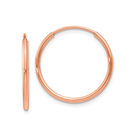 14k Rose Gold Hoop Earrings, Classic Round Polished Finish, Lightweight Minimalist Style