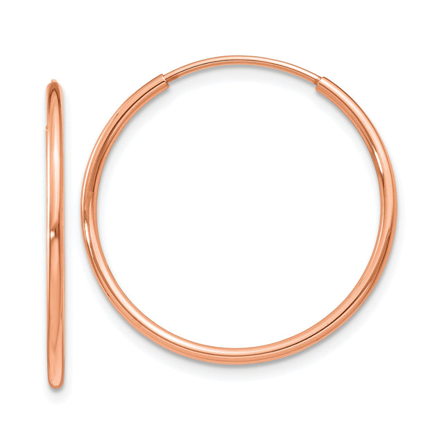 14k Rose Gold Hoop Earrings, Polished Minimalist Round Hoops for Women
