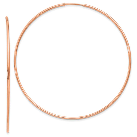 14k Rose Gold Hoop Earrings, Large Thin Polished Hoops in Minimalist Design for Women