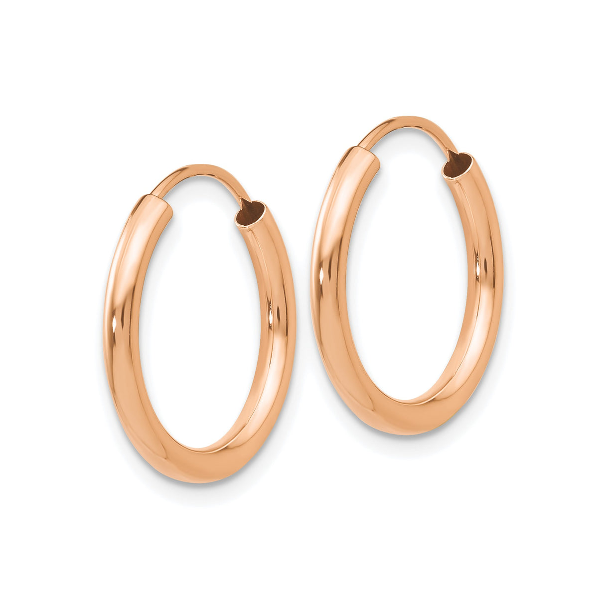 14k Rose Gold Hoop Earrings, Lightweight Endless Design with Polished Finish for Women