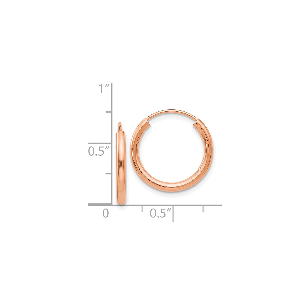14k Rose Gold Hoop Earrings, Lightweight Endless Design with Polished Finish for Women