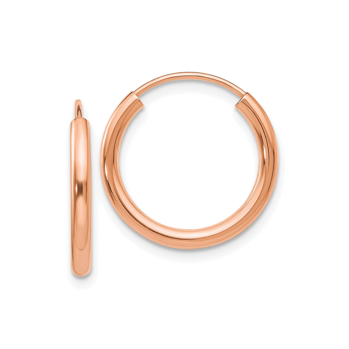 14k Rose Gold Hoop Earrings, Lightweight Endless Design with Polished Finish for Women