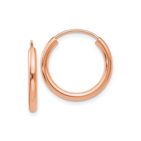 14k Rose Gold Hoop Earrings, Lightweight Endless Design with Polished Finish for Women