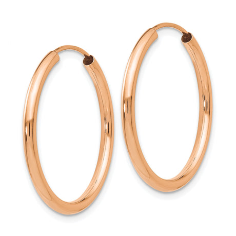14k Rose Gold Hoop Earrings, Smooth Polished Finish, Classic Round, Lightweight, Minimalist Style