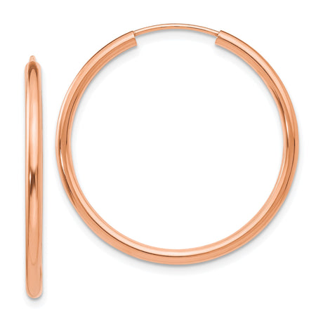 14k Rose Gold Hoop Earrings, Medium Round Polished Hoops, Minimalist Design for Women