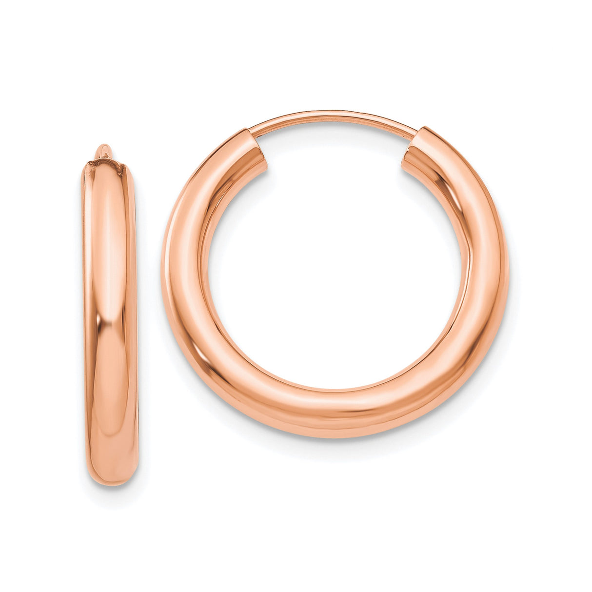 14k Rose Gold Hoop Earrings, Classic Polished Round Minimalist Design for Women