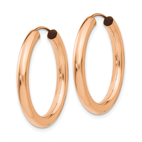 14k Rose Gold Hoop Earrings, Smooth Polished Finish, Lightweight Classic Rounded Design