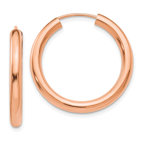 14k Rose Gold Hoop Earrings, Smooth Polished Finish, Lightweight Classic Rounded Design