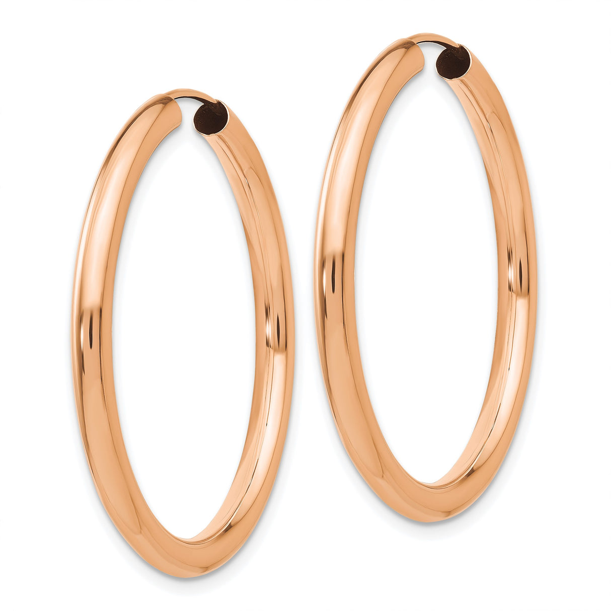 14k Rose Gold Hoop Earrings, Classic Round Design with High Polish Finish, Lightweight and Minimalist Style