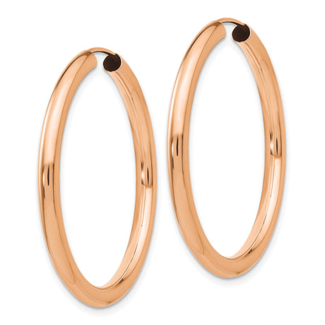 14k Rose Gold Hoop Earrings, Classic Round Design with High Polish Finish, Lightweight and Minimalist Style