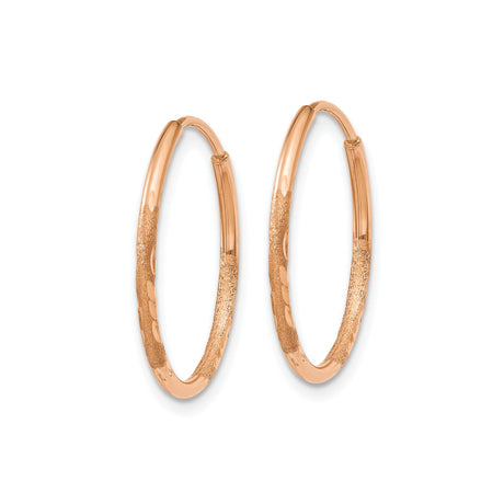 14k Rose Gold Hoop Earrings with Diamond-Cut Textured Design and Hinged Closure