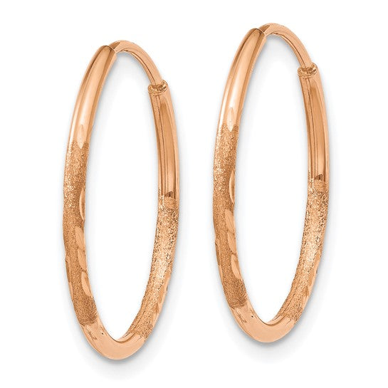 14k Rose Gold Hoop Earrings with Diamond-Cut Textured Design and Hinged Closure