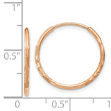 14k Rose Gold Hoop Earrings with Diamond-Cut Textured Design and Hinged Closure