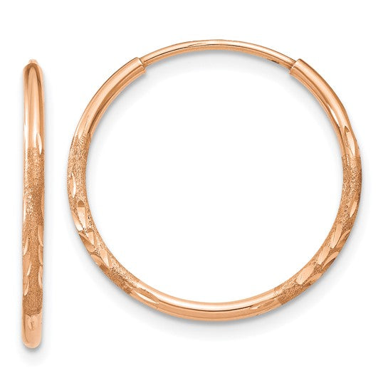 14k Rose Gold Hoop Earrings with Diamond-Cut Textured Design and Hinged Closure