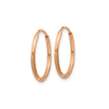 14k Rose Gold Hoop Earrings, Diamond Cut Textured Round Hoops with Polished Finish