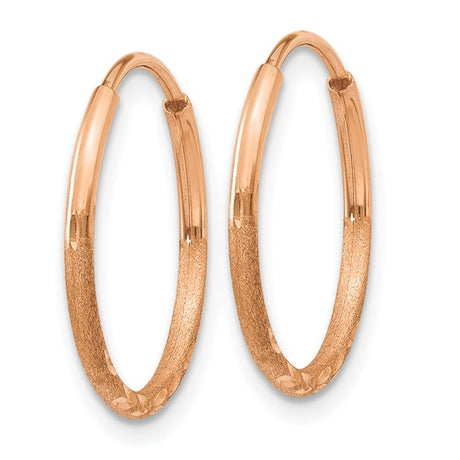 14k Rose Gold Hoop Earrings, Diamond Cut Textured Round Hoops with Polished Finish