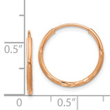 14k Rose Gold Hoop Earrings, Diamond Cut Textured Round Hoops with Polished Finish