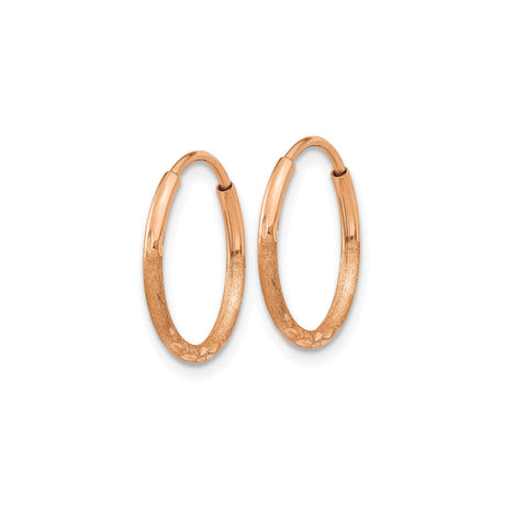 14k Rose Gold Hoop Earrings, Textured Diamond-Cut Leaf Pattern, Lightweight Polished Finish