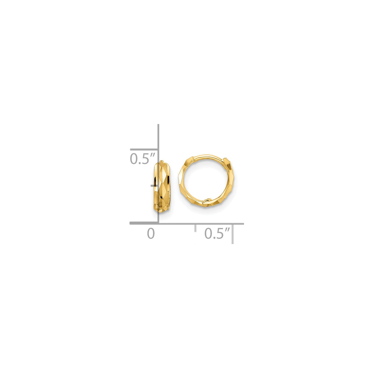 14k Yellow Gold Hoop Earrings, Faceted and Textured Design with Polished Geometric Style for Women