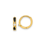 14k Yellow Gold Hoop Earrings with Cubic Zirconia and Black Onyx Enamel Inlay, Crisscross Design