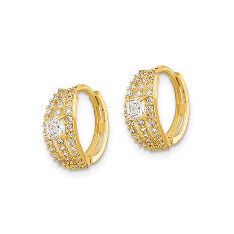 14k Yellow Gold Hoop Earrings with Square Cut Cubic Zirconia and Accent Stones