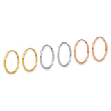 14k Tri Color Gold Hoop Earrings, Yellow, White, Rose, Minimalist Lightweight Design