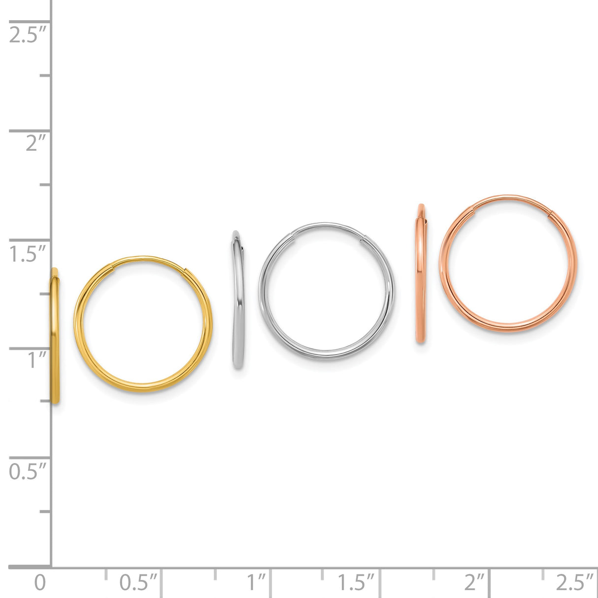 14k Tri Color Gold Hoop Earrings, Yellow, White, Rose, Minimalist Lightweight Design