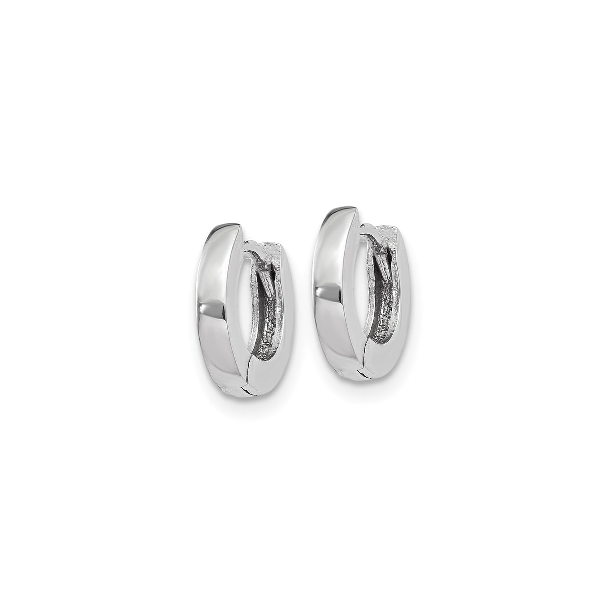 14k White Gold Hoop Earrings, Polished Minimalist Huggie Hoops with Hinged Back, Unisex Design