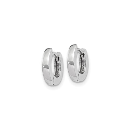 14k White Gold Hoop Earrings, Polished Minimalist Huggie Hoops with Hinged Back, Unisex Design