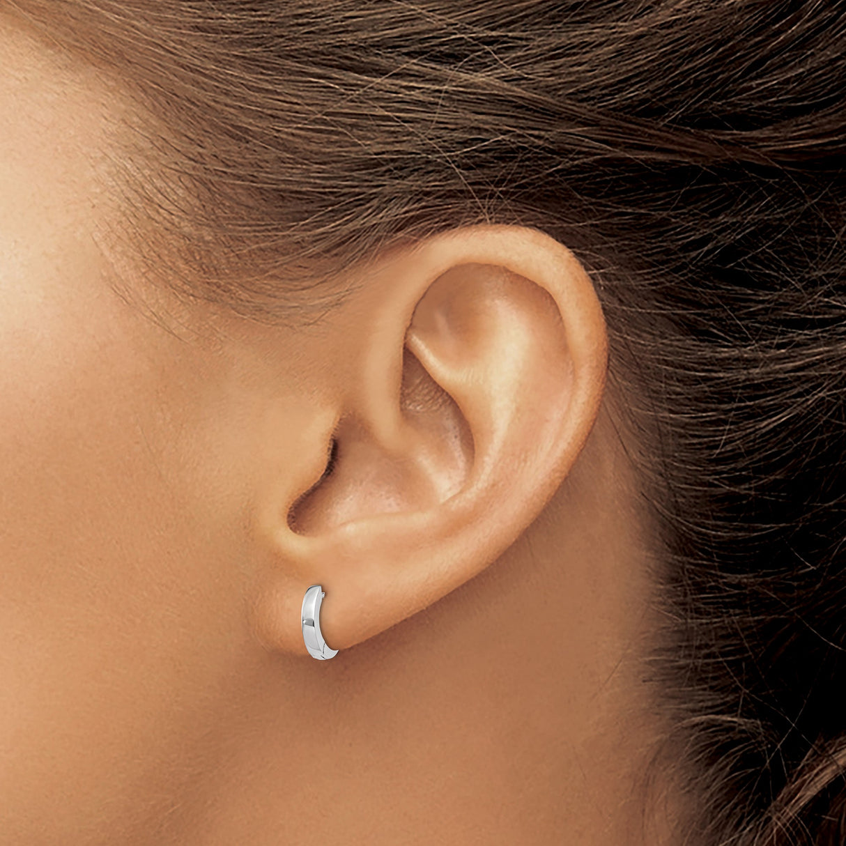 14k White Gold Hoop Earrings, Polished Minimalist Huggie Hoops with Hinged Back, Unisex Design