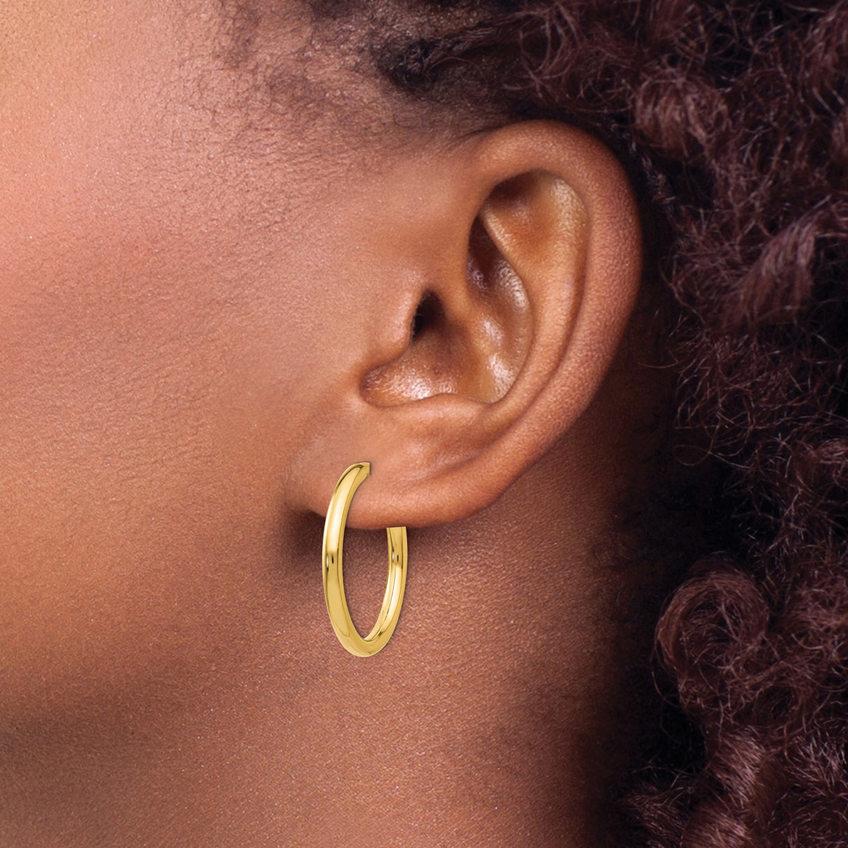 14k Yellow Gold Hoop Earring, Smooth Polished Finish, Classic Rounded Unisex Design