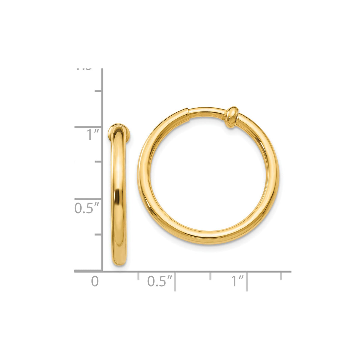14k Yellow Gold Hoop Earring, Smooth Polished Finish, Classic Rounded Unisex Design
