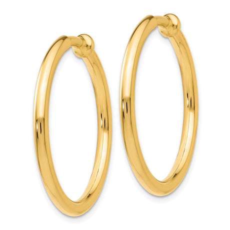14K Yellow Gold Round Hoop Earrings Clip On Non Pierced