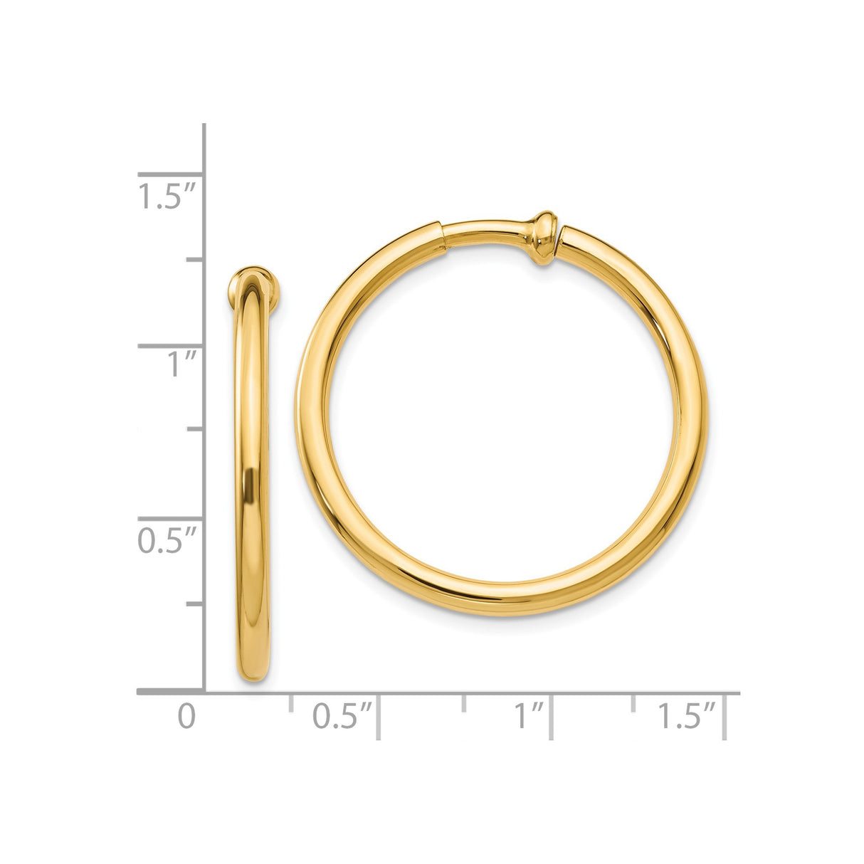 14K Yellow Gold Round Hoop Earrings Clip On Non Pierced