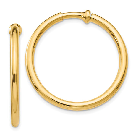 14k Yellow Gold Hoop Earrings for Women and Men - Classic Round Unisex Hoops with Smooth Polished Finish, Sleek Minimalist Design, Lightweight Solid Gold Jewelry for Everyday Wear, Non Pierced Style