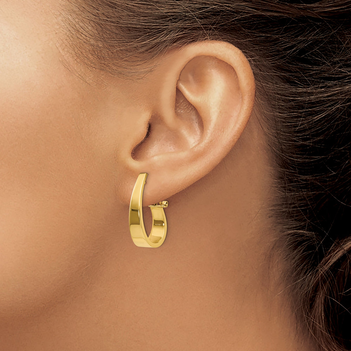 14k Yellow Gold Teardrop Hoop Earrings, Polished J-Hoop Style with Omega Back for Women