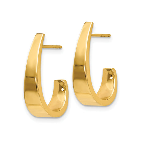 14k Yellow Gold Hoop Earrings, Sleek Minimalist Curved Design, Polished Finish for Women