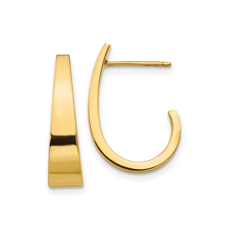 14k Yellow Gold Hoop Earrings, Sleek Minimalist Curved Design, Polished Finish for Women