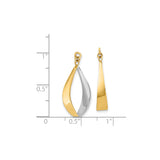 14k Two Tone Gold Dangle Teardrop Earrings with Twisted Drop Design for Women