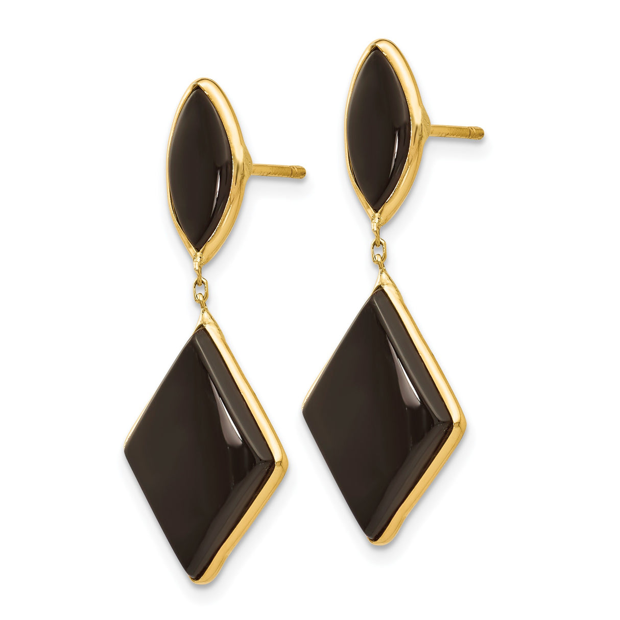 14k Yellow Gold Dangle Earrings with Black Onyx, Marquise and Geometric Drop Design