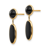 14k Yellow Gold Dangle Earrings with Oval and Round Onyx, Modern Drop Design for Women