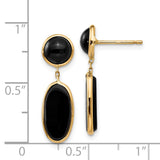 14k Yellow Gold Dangle Earrings with Oval and Round Onyx, Modern Drop Design for Women