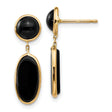 14k Yellow Gold Dangle Earrings with Oval and Round Onyx, Modern Drop Design for Women