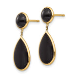 14k Yellow Gold Dangle Earrings with Black Onyx Teardrop and Round Design