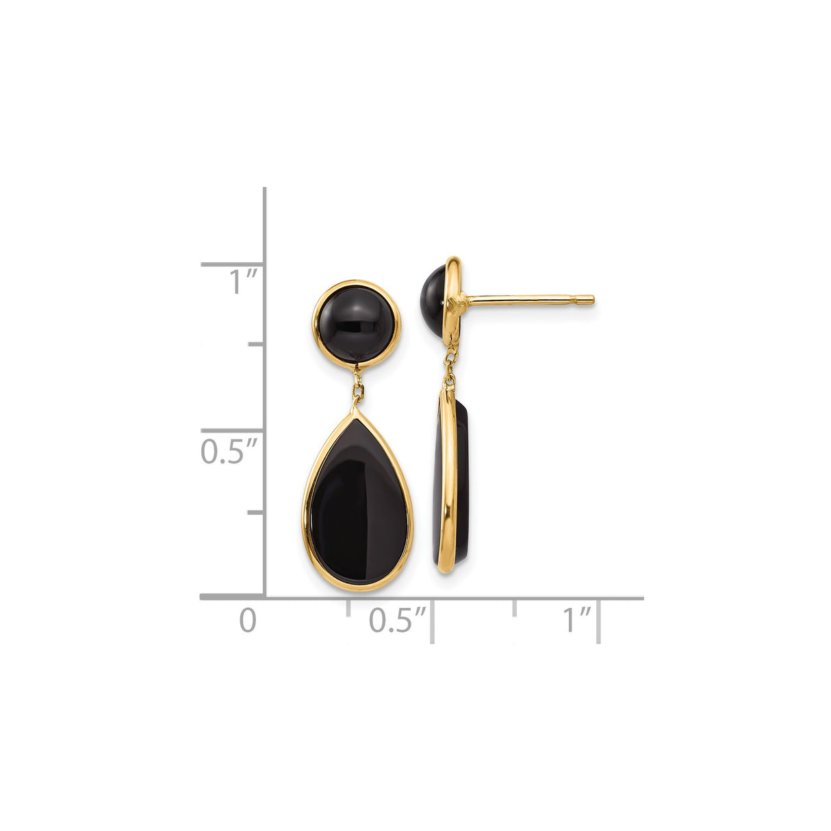 14k Yellow Gold Dangle Earrings with Black Onyx Teardrop and Round Design