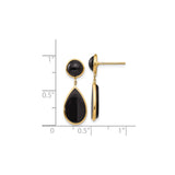 14k Yellow Gold Dangle Earrings with Black Onyx Teardrop and Round Design