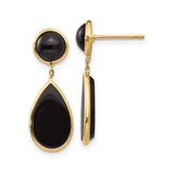 14k Yellow Gold Dangle Earrings with Black Onyx Teardrop and Round Design