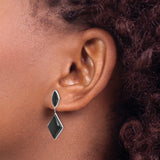 14k White Gold Dangle Earrings with Black Onyx, Diamond Shaped Marquise Drop Style