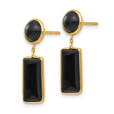 14k Yellow Gold Dangle Earrings with Round and Rectangular Onyx, Modern Drop Style