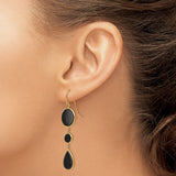 14k Yellow Gold Dangle Earrings with Black Onyx in Oval, Round, and Teardrop Shapes